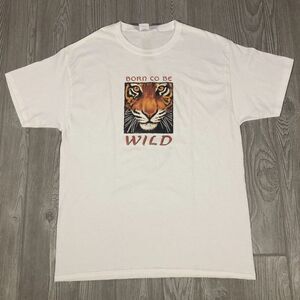 Tiger Shirt Mens L White Born to Be Wild Nature‎ Retro Animal Tee Adult 2983